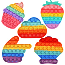 Relieve Stress Child Game Silicone Rainbow Toy Push Pop Bubble Heat Shape With Letter Symbol